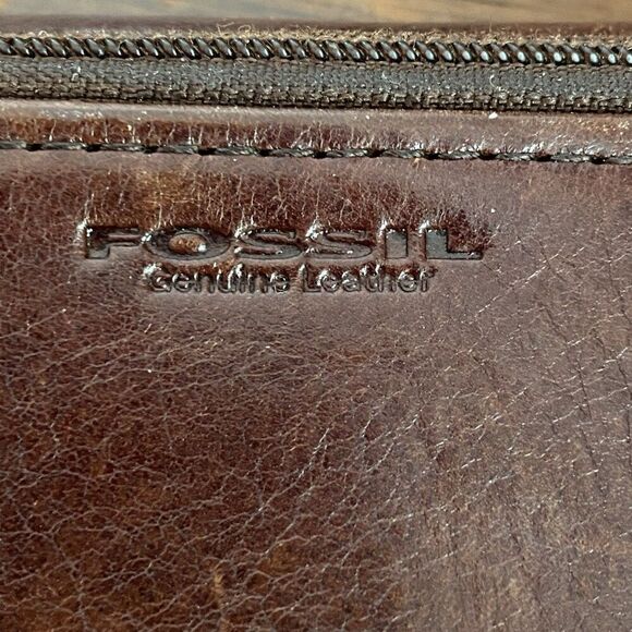 Fossil Tri-fold Snap Wallet Clutch Brown Leather Zip Coin Pocket - Picture 7 of 10